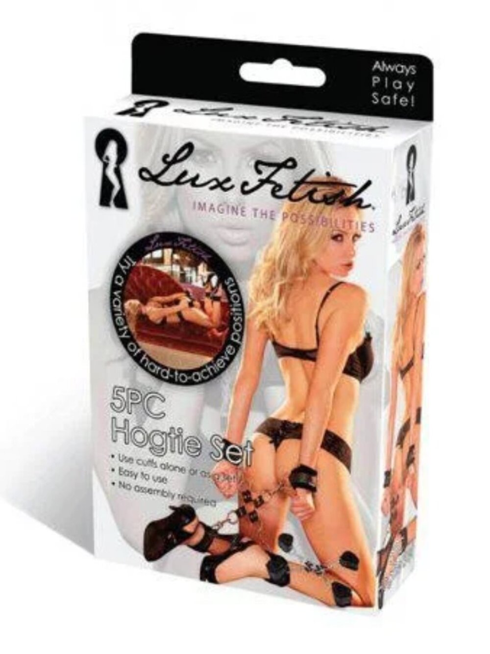 Lux Fetish 5 Piece Hogtie Set Padded Velcro Cuffs Stainless Steel Black New